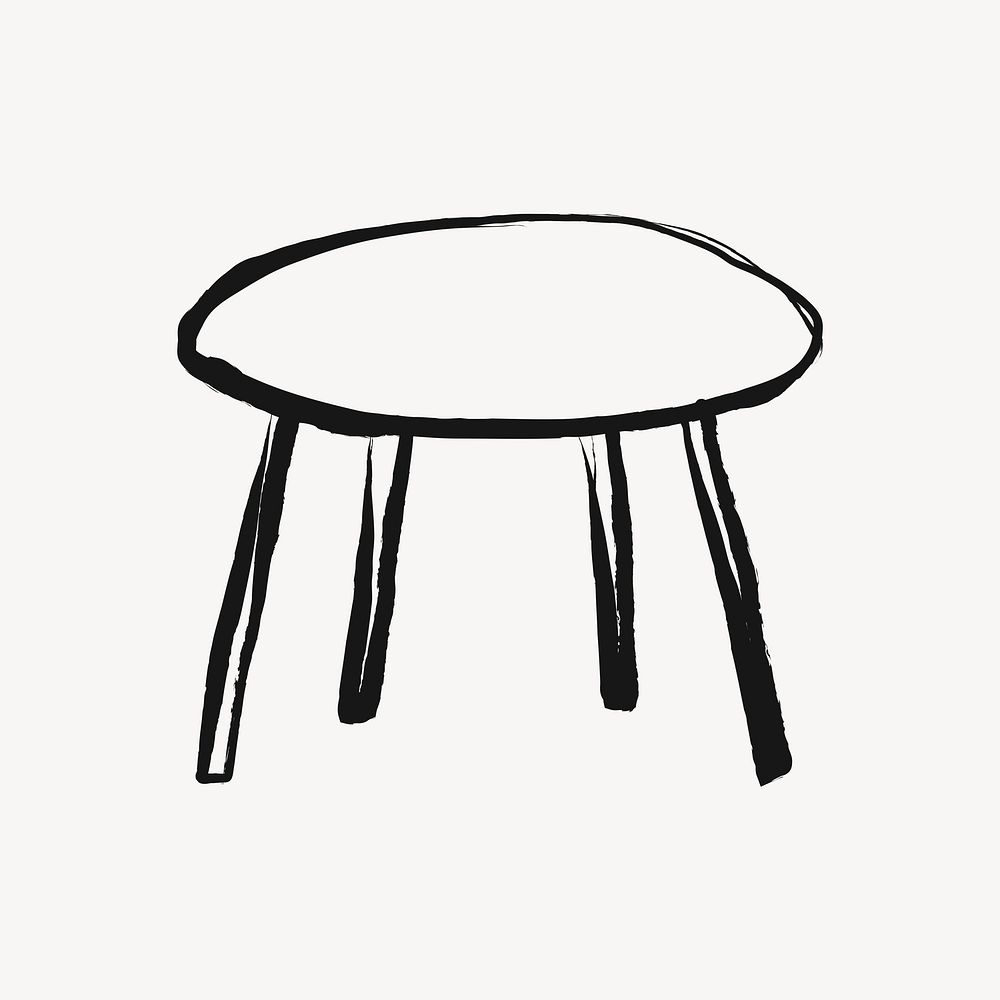 Coffee table sticker, furniture doodle in black vector