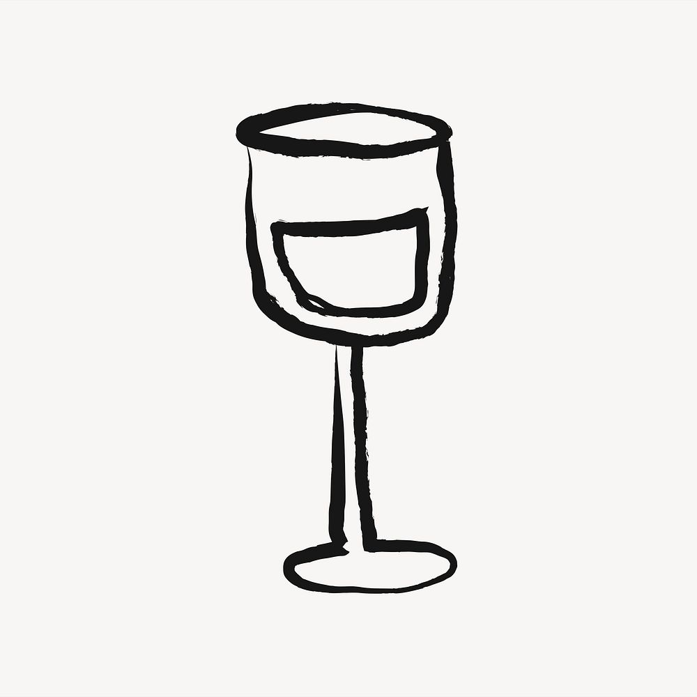 Wine glass sticker, alcoholic drinks doodle in black vector