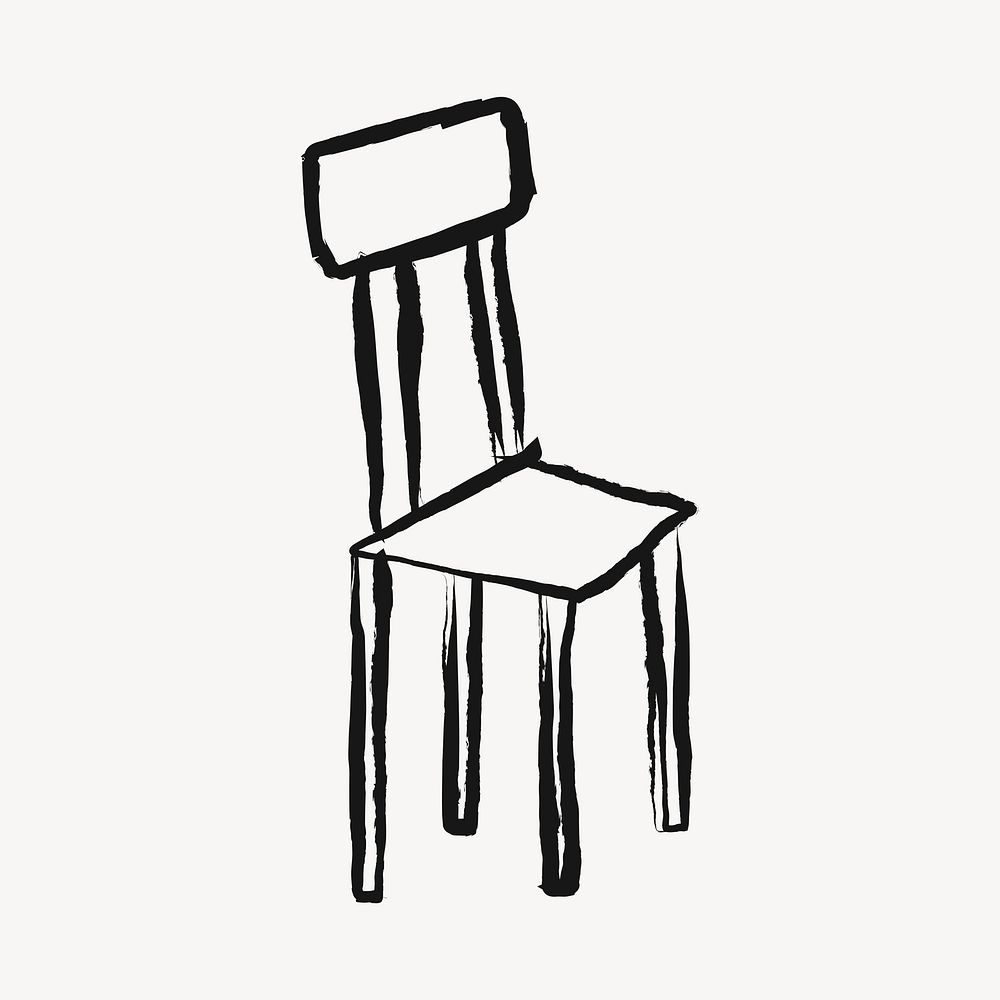 Chair sticker, furniture doodle in black vector