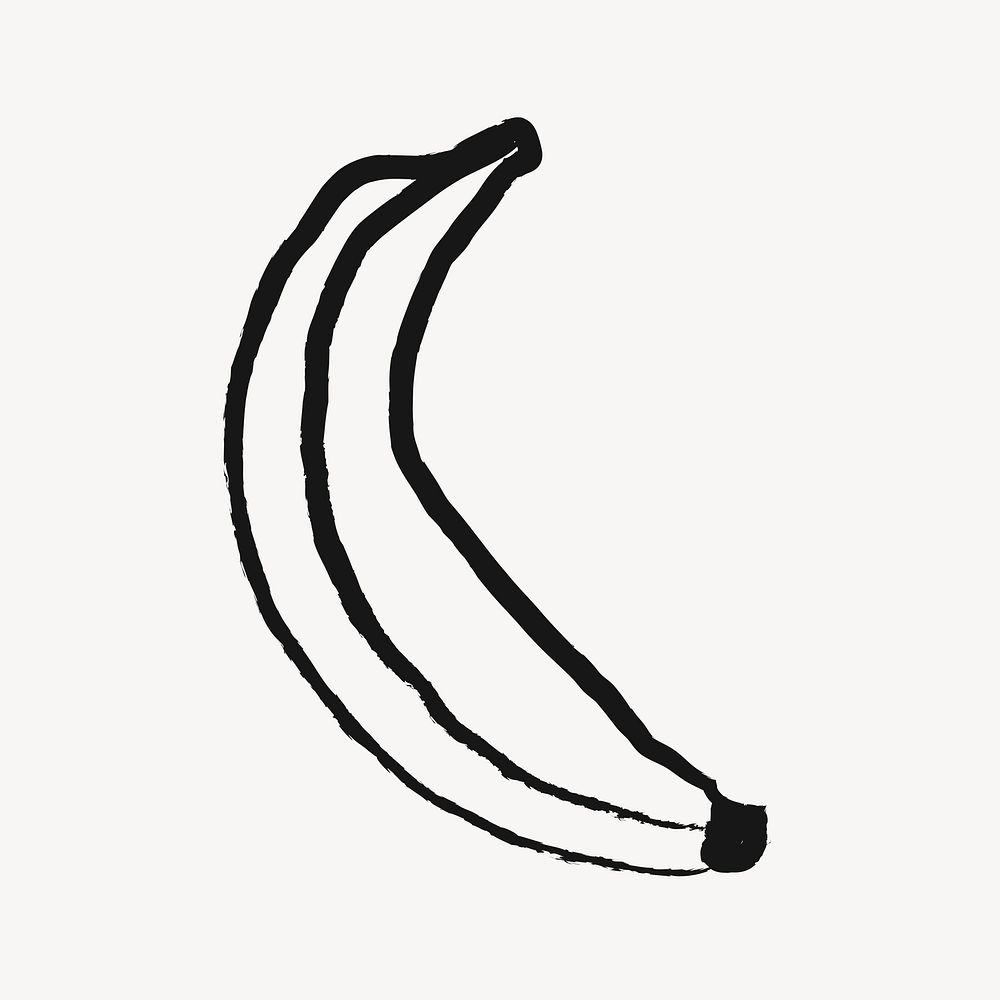 Banana sticker, fruit doodle in black psd