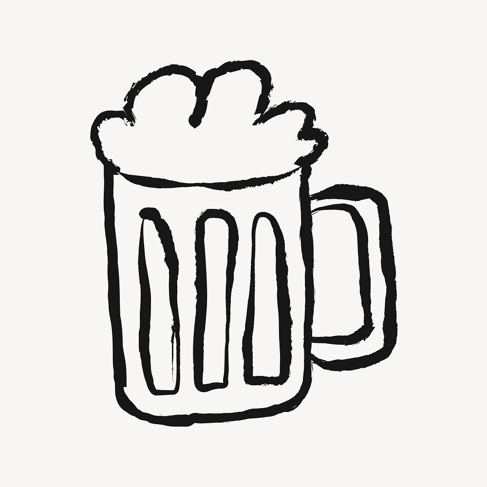 Beer glass sticker, alcoholic drinks doodle in black vector