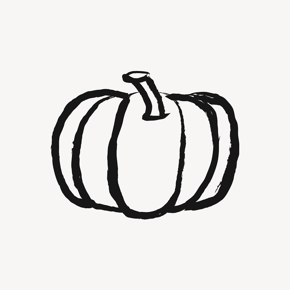 Pumpkin sticker, vegetable doodle in black psd