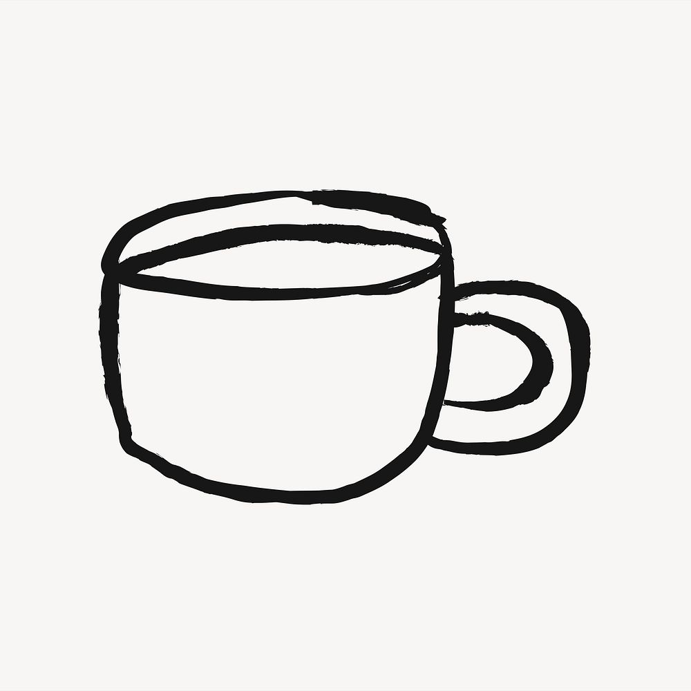 Coffee cup sticker, beverage doodle in black vector