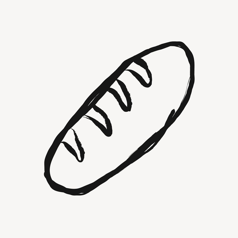 Baguette bread sticker, food doodle in black vector