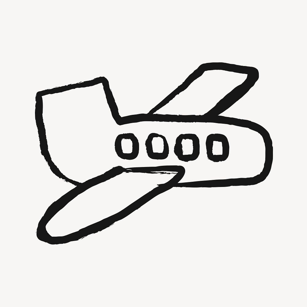 Airplane sticker, vehicle doodle in black psd
