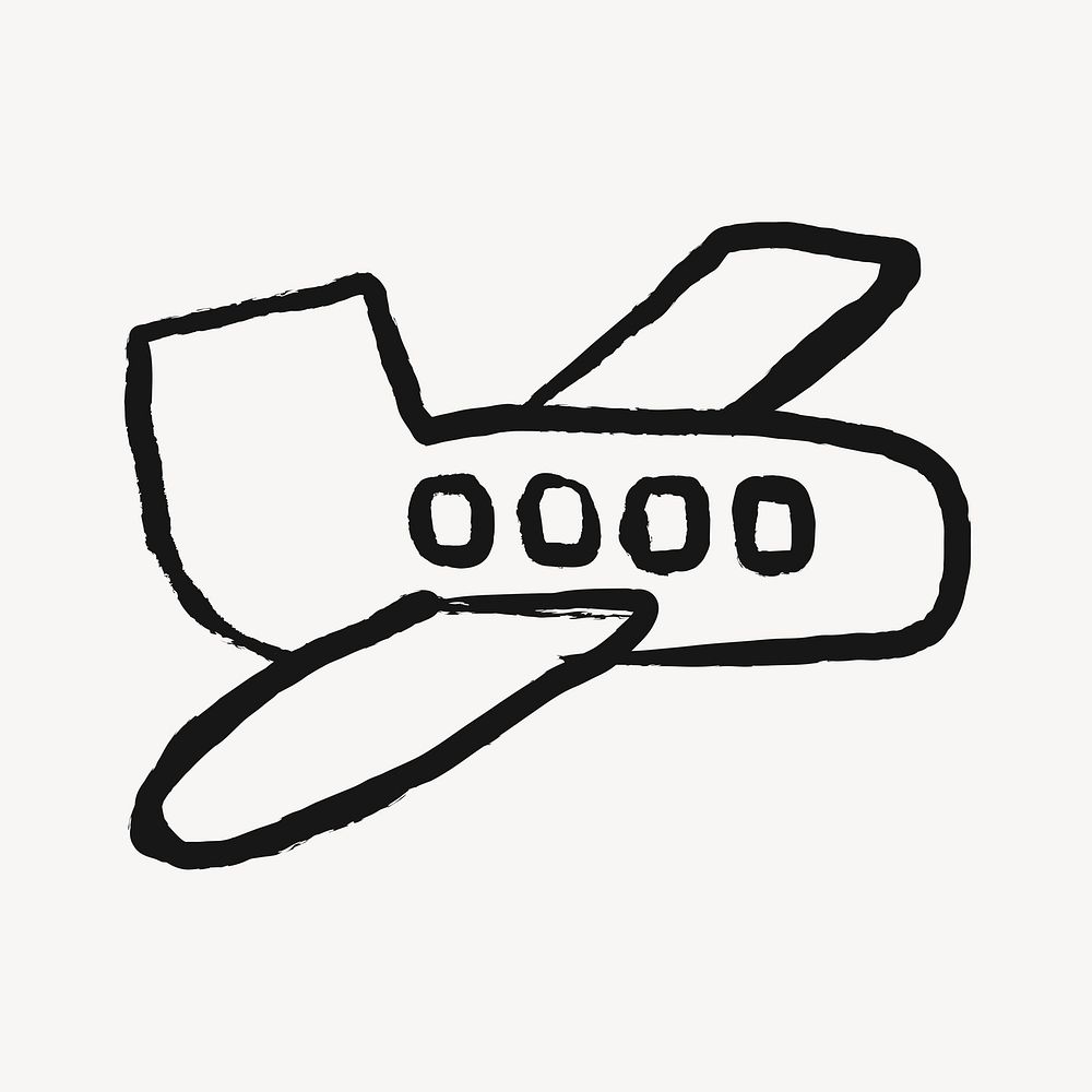 Airplane sticker, vehicle doodle in black vector