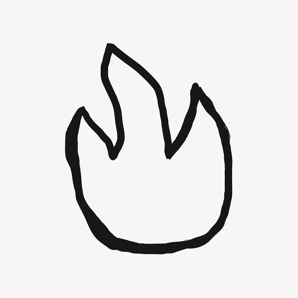 Fire flame, cute doodle in black