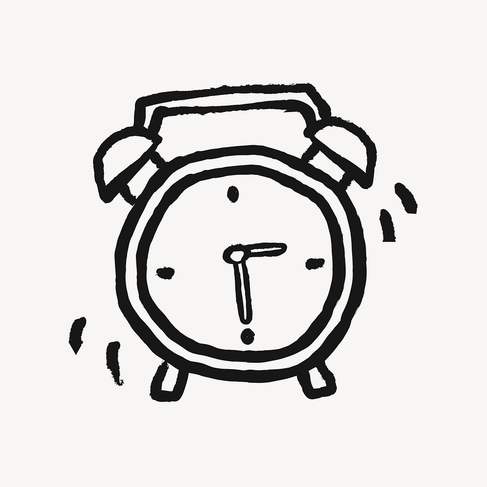 Alarm clock sticker, object doodle in black psd