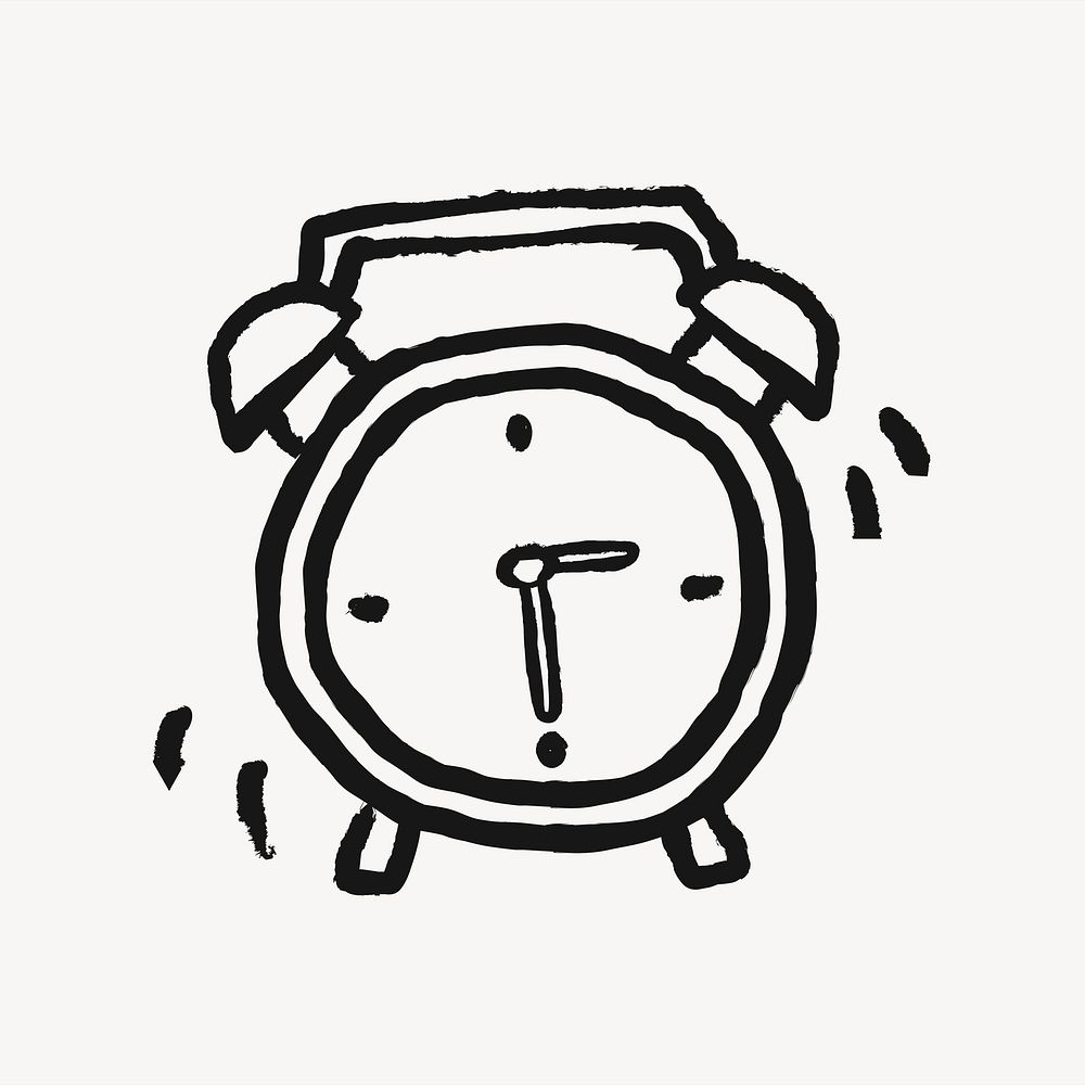 Alarm clock sticker, object doodle in black vector