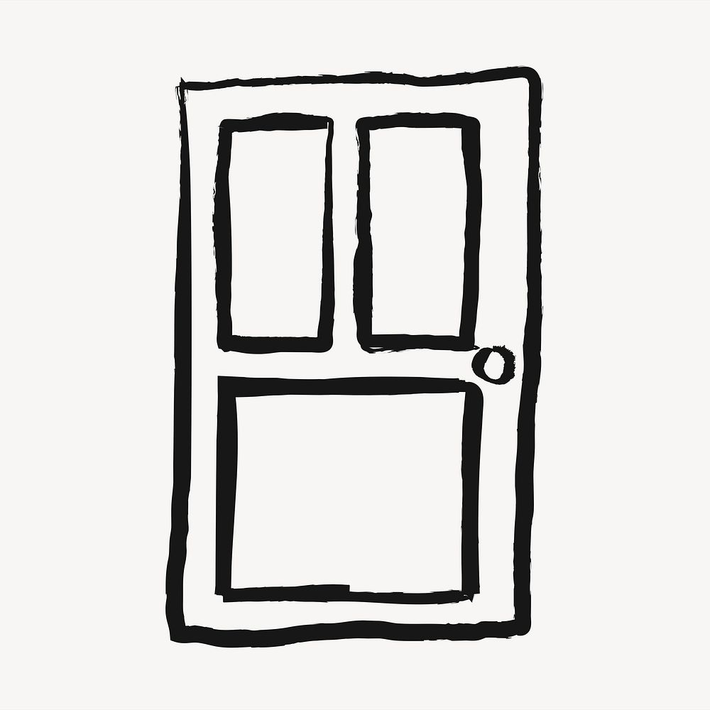 Door sticker, home interior doodle in black vector