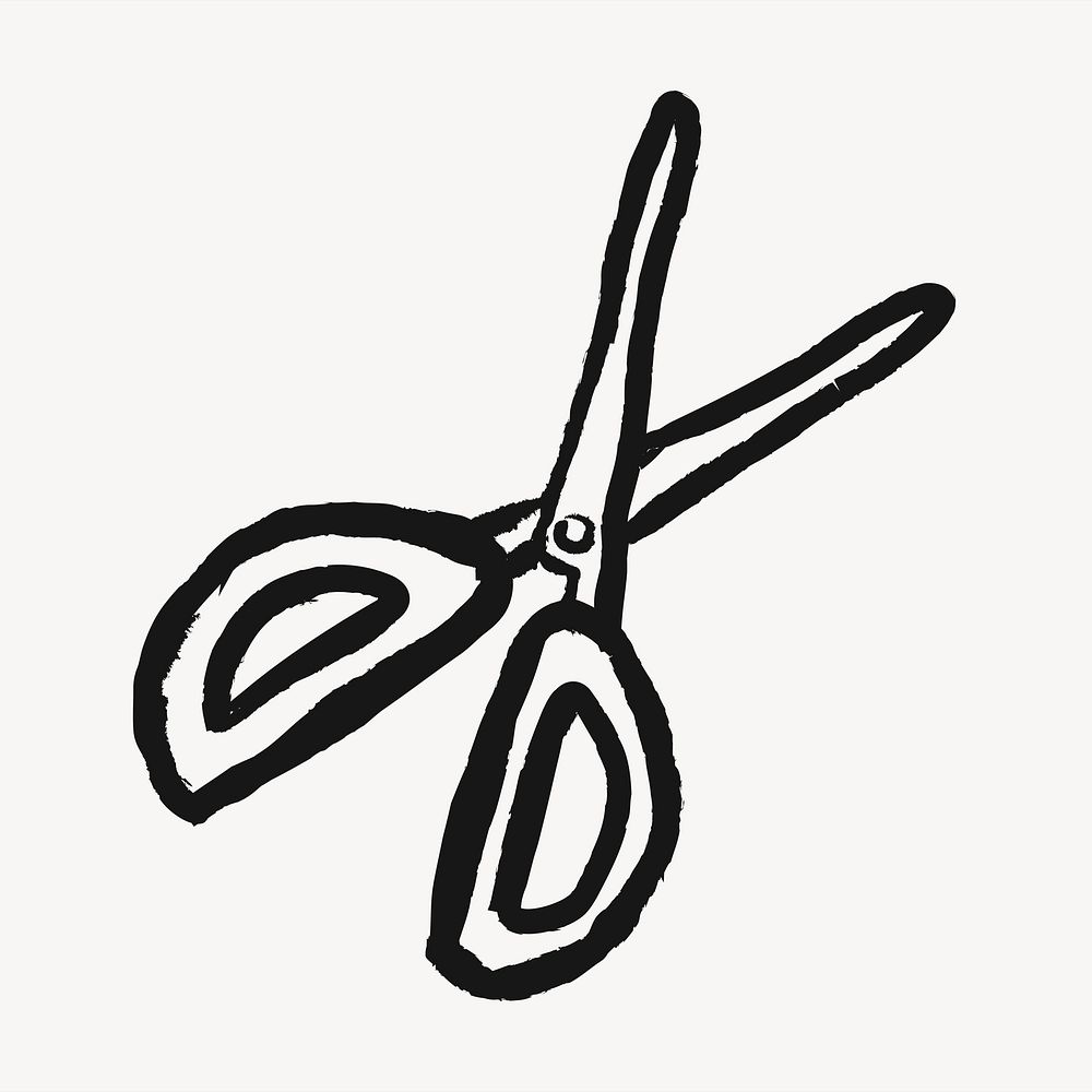 Scissors sticker, stationery doodle in black psd