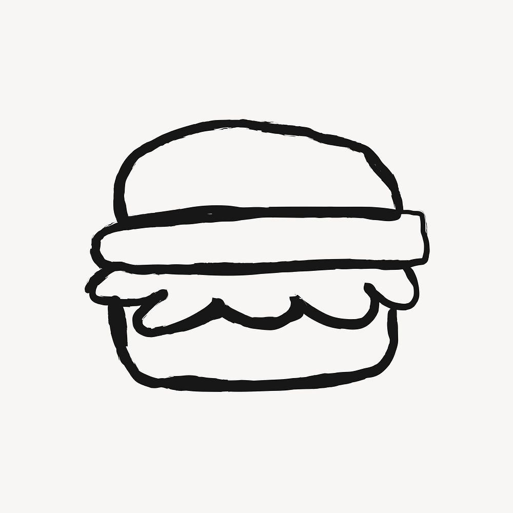 Hamburger, food doodle in black