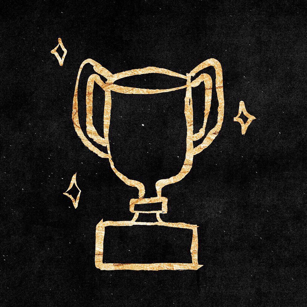 Winner trophy sticker, gold aesthetic doodle psd