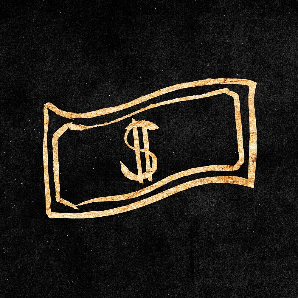 Dollar bill, money, gold aesthetic doodle psd