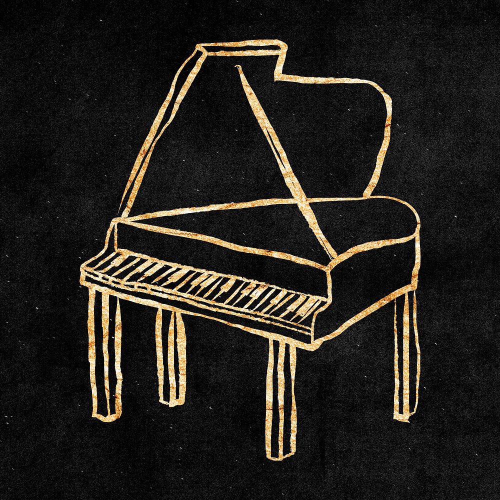 Grand piano, gold aesthetic doodle