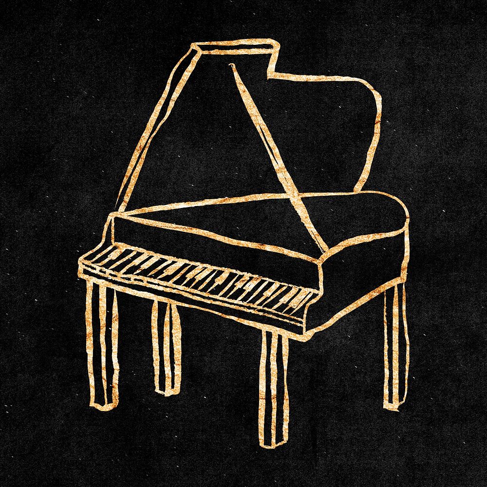 Grand piano sticker, gold aesthetic doodle psd