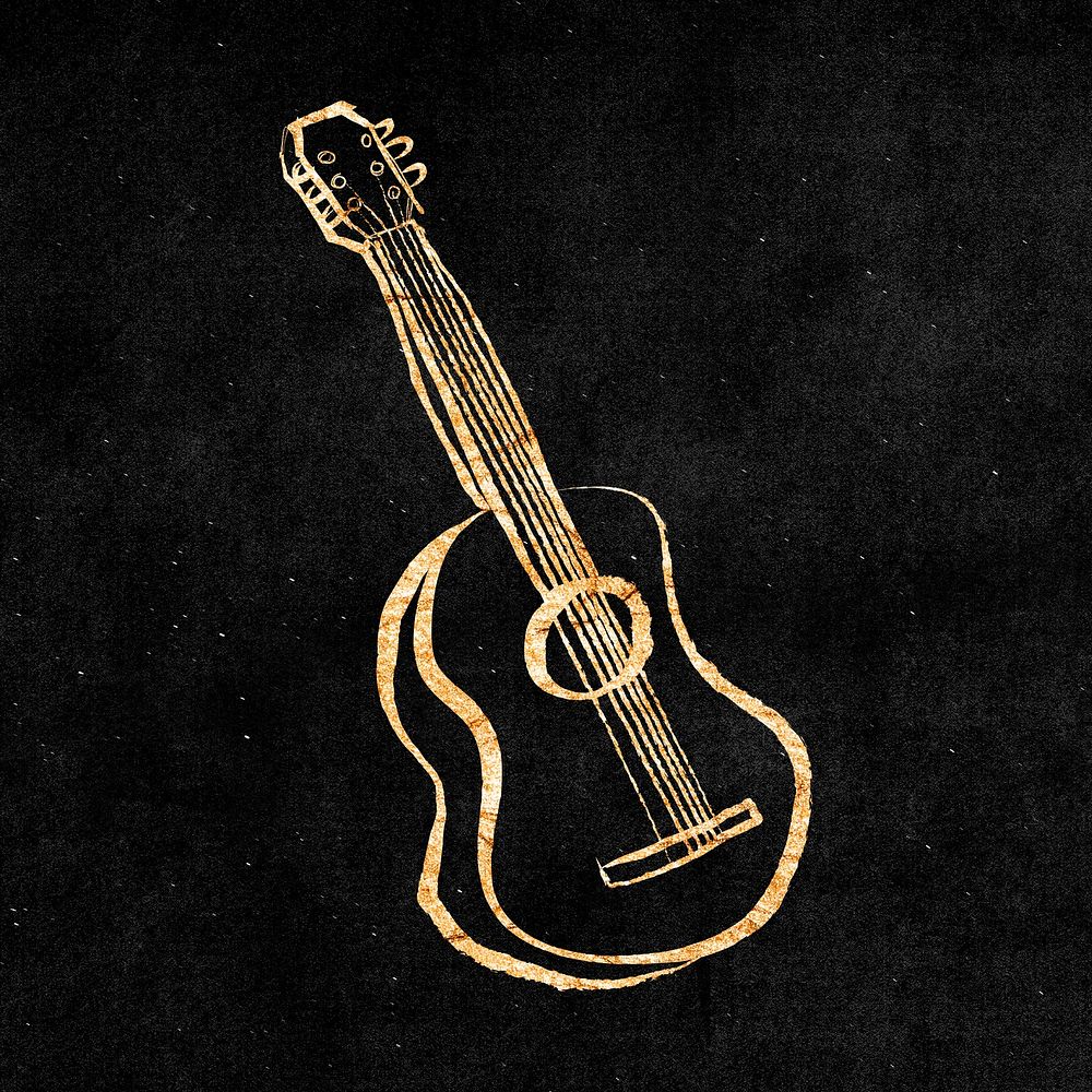 Acoustic guitar sticker, gold aesthetic doodle psd