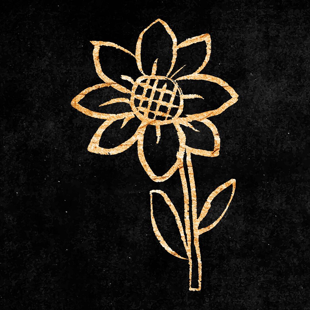 Sunflower sticker, gold aesthetic doodle vector