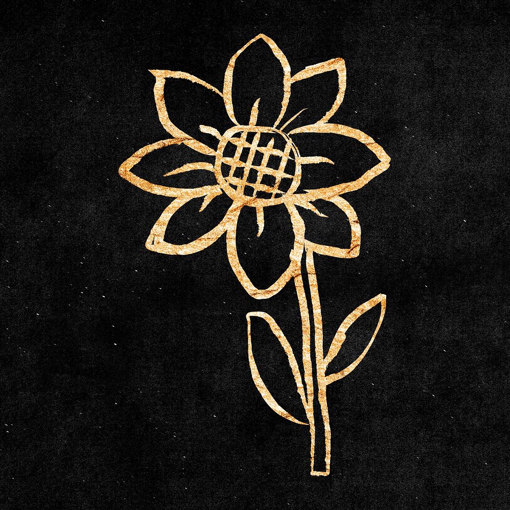 Sunflower sticker, gold aesthetic doodle psd