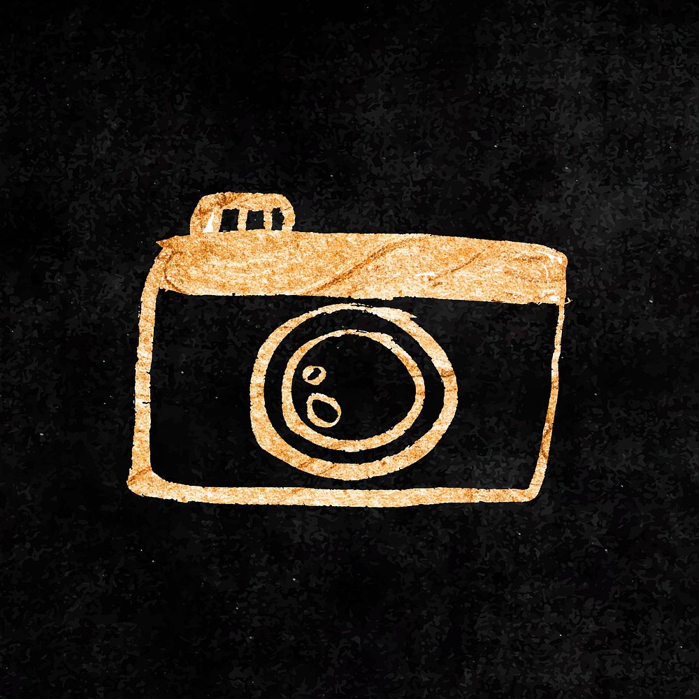 Camera sticker, gold aesthetic doodle vector
