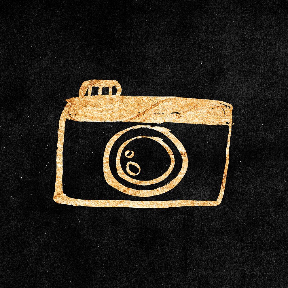 Camera sticker, gold aesthetic doodle psd