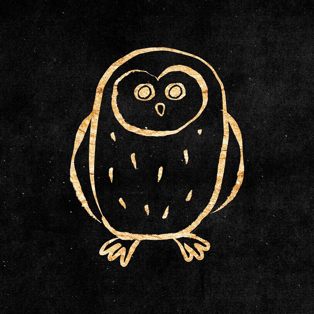Owl bird sticker, gold aesthetic doodle psd