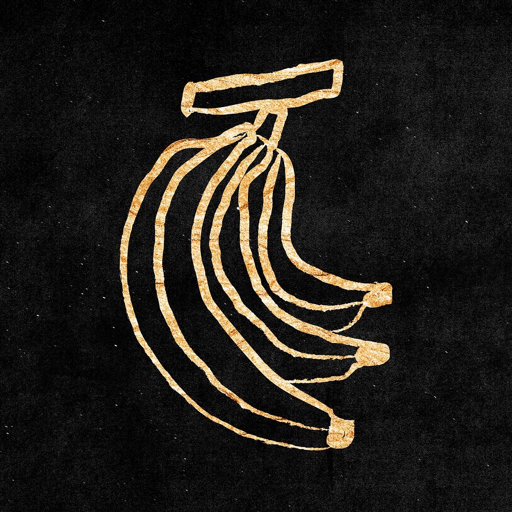 Banana, gold aesthetic fruit doodle