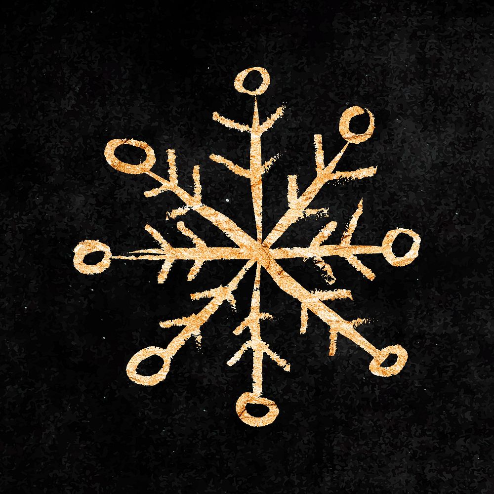 Snowflake sticker, gold aesthetic doodle vector
