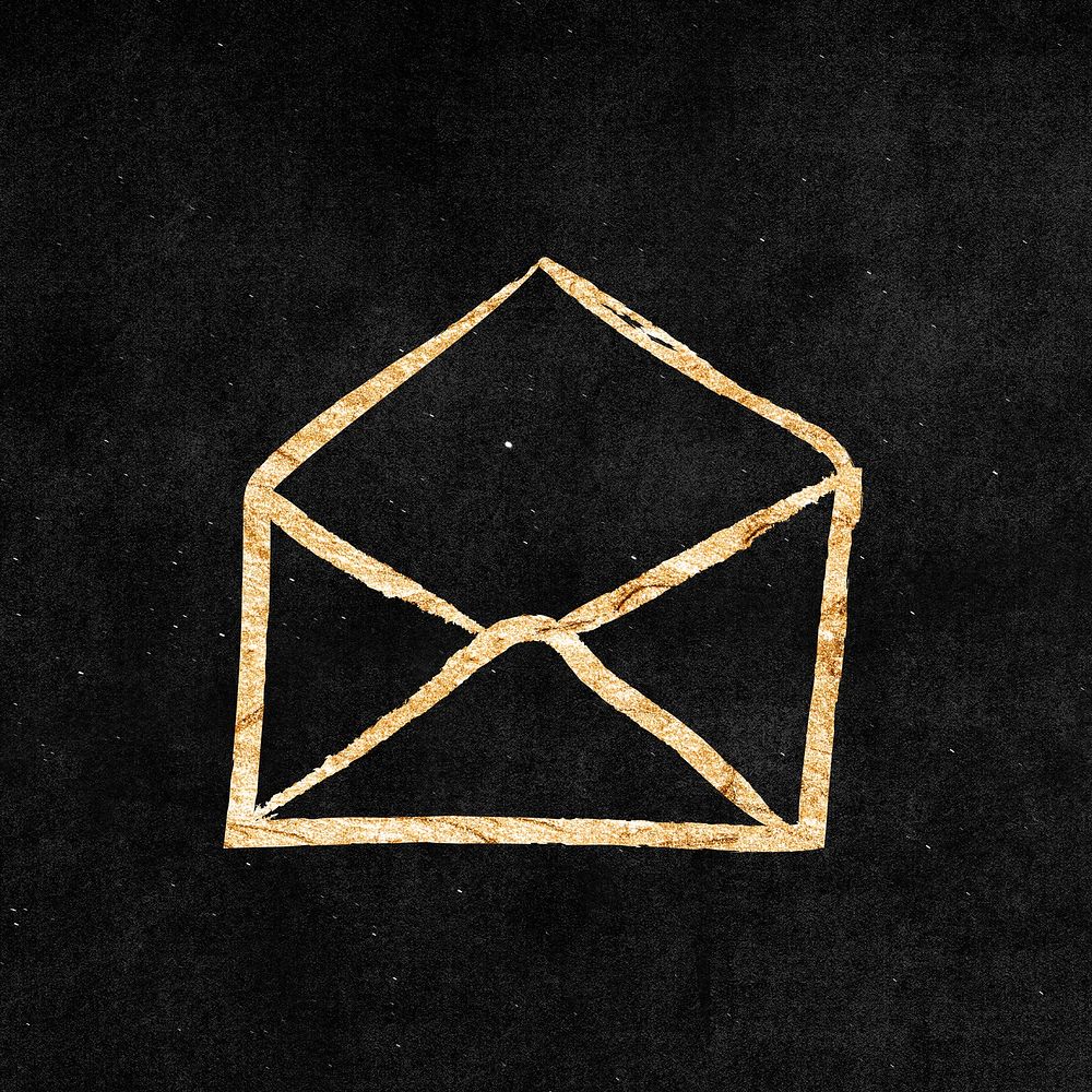 Envelope sticker, gold aesthetic doodle psd