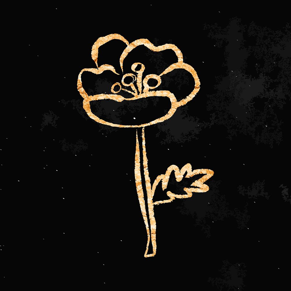 Blooming flower sticker, gold aesthetic doodle vector