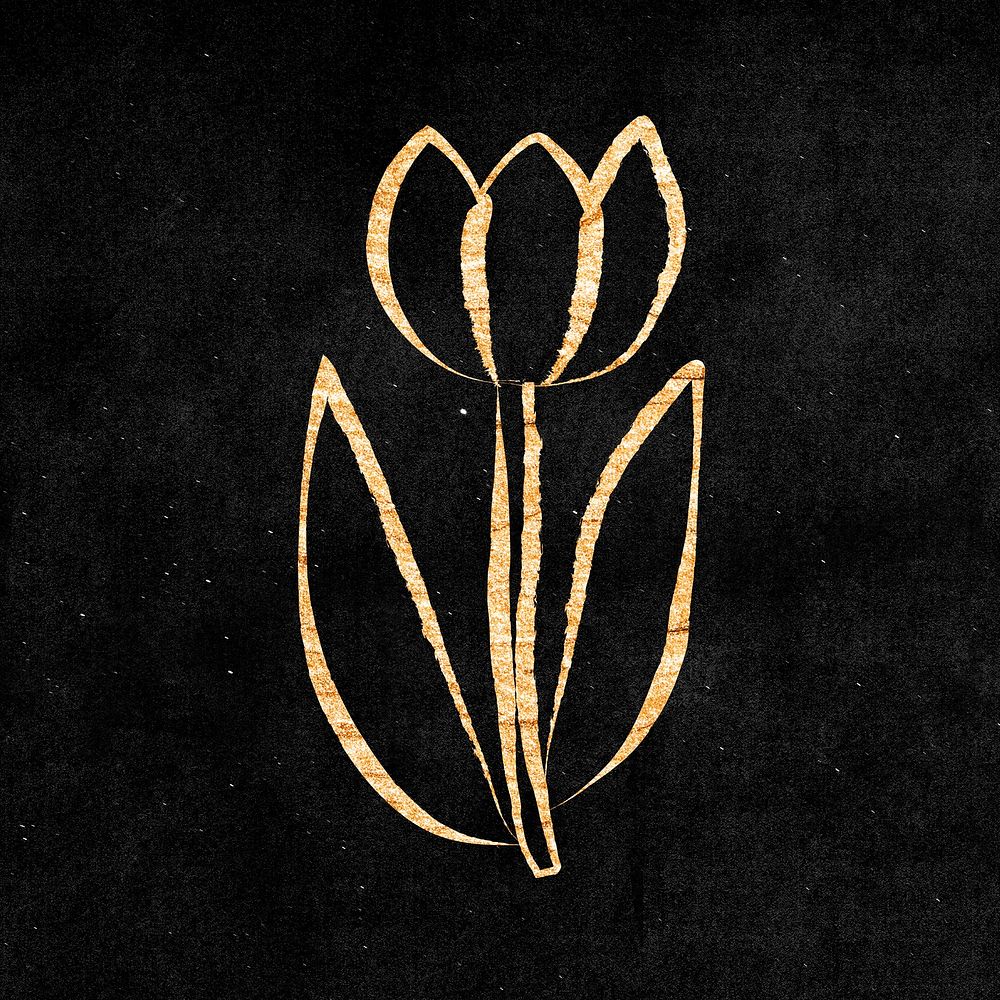 Tulip flower, gold aesthetic doodle