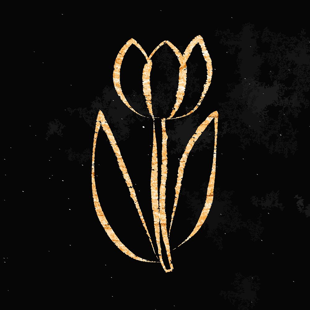 Tulip flower sticker, gold aesthetic doodle vector