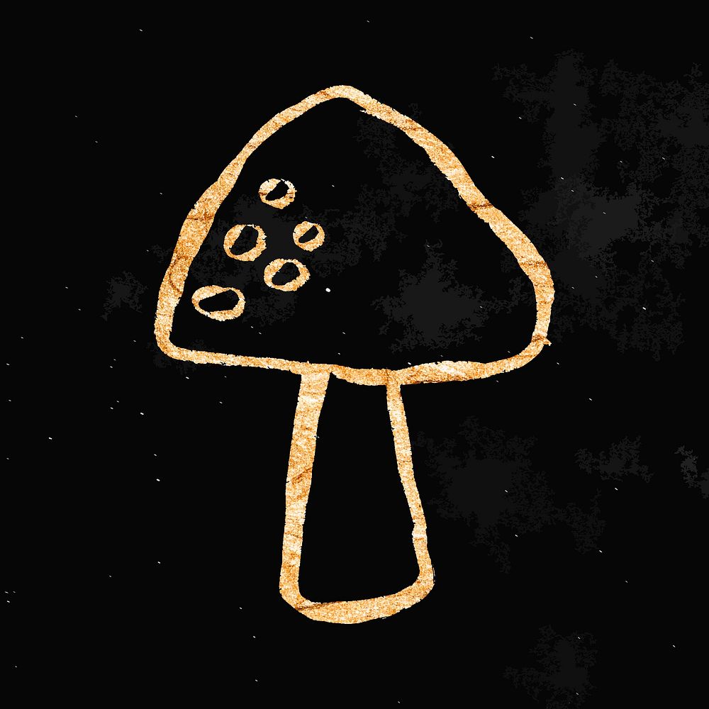 Mushroom sticker, gold aesthetic doodle vector