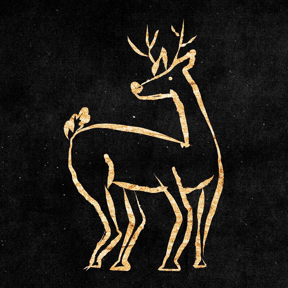 christmas-reindeer-gold-aesthetic-doodle-free-photo-illustration-rawpixel