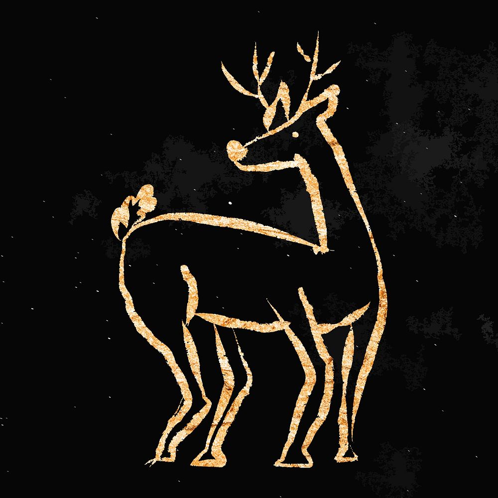 Christmas reindeer sticker, gold aesthetic doodle vector