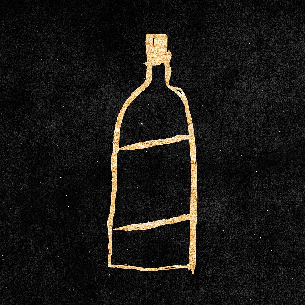 Bottle, gold aesthetic doodle
