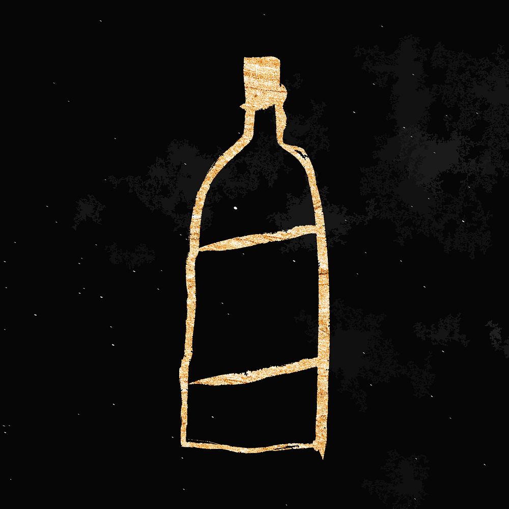 Bottle sticker, gold aesthetic doodle vector