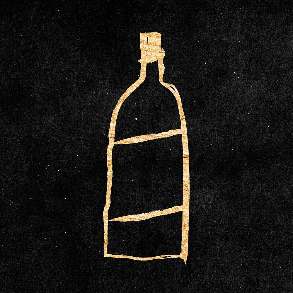 Bottle sticker, gold aesthetic doodle psd