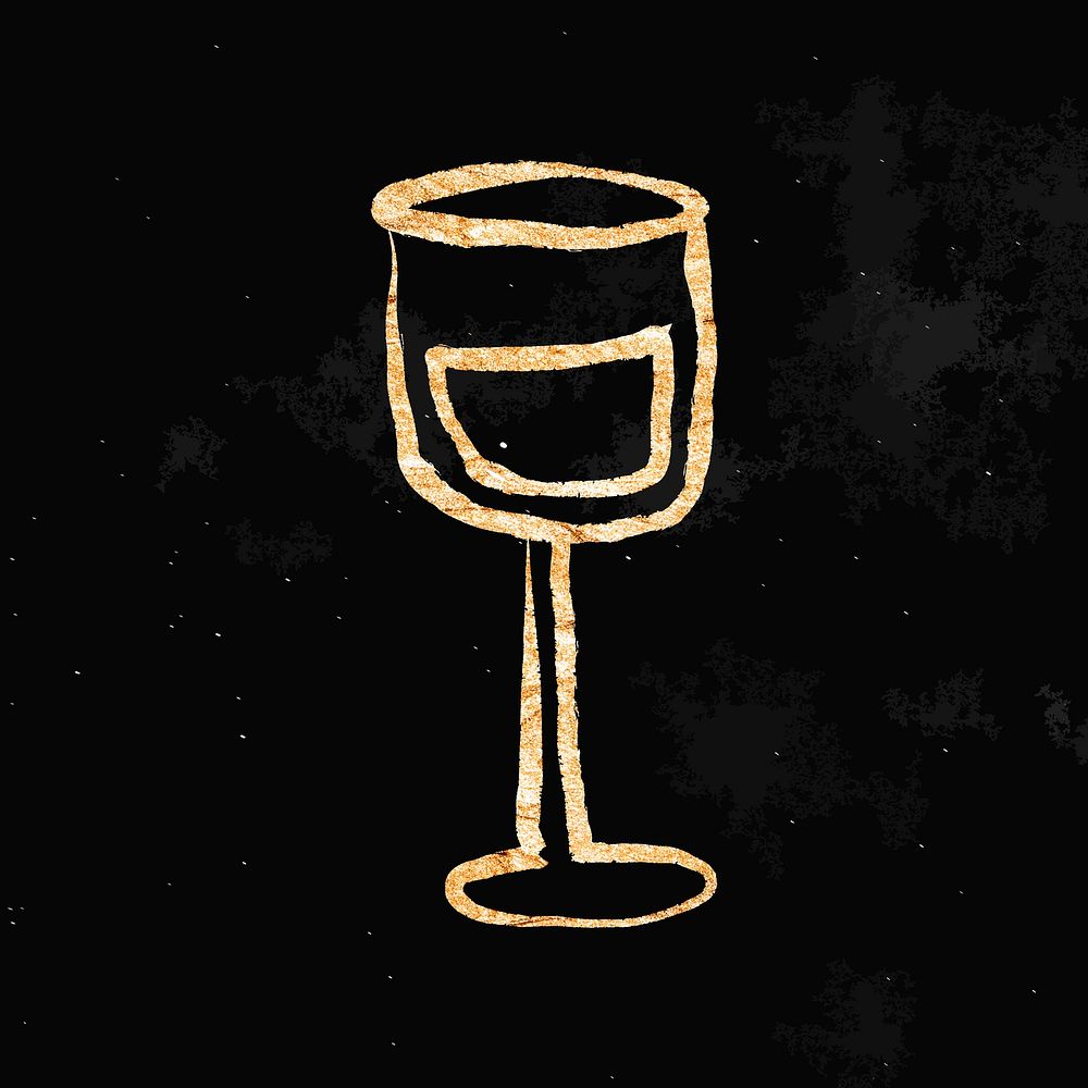 Wine glass sticker, gold aesthetic doodle vector
