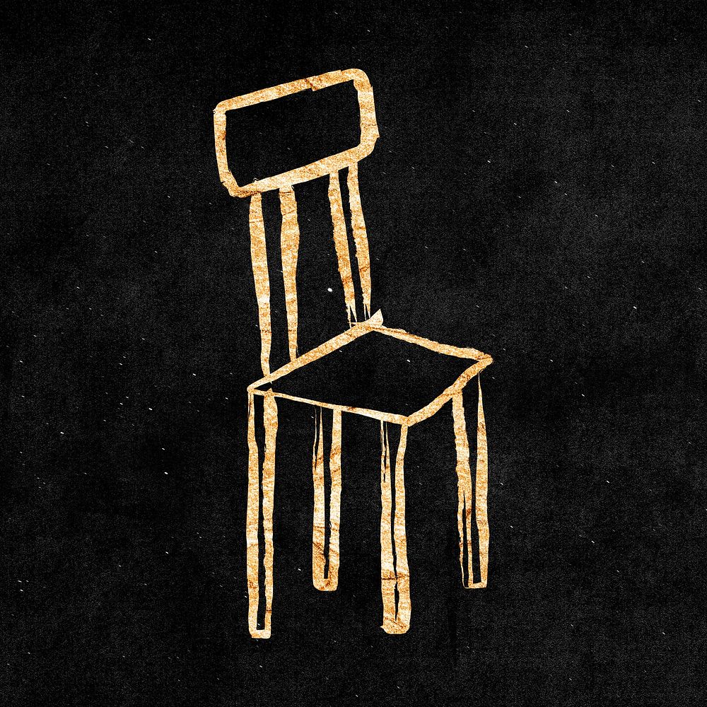 Chair sticker, gold aesthetic doodle psd