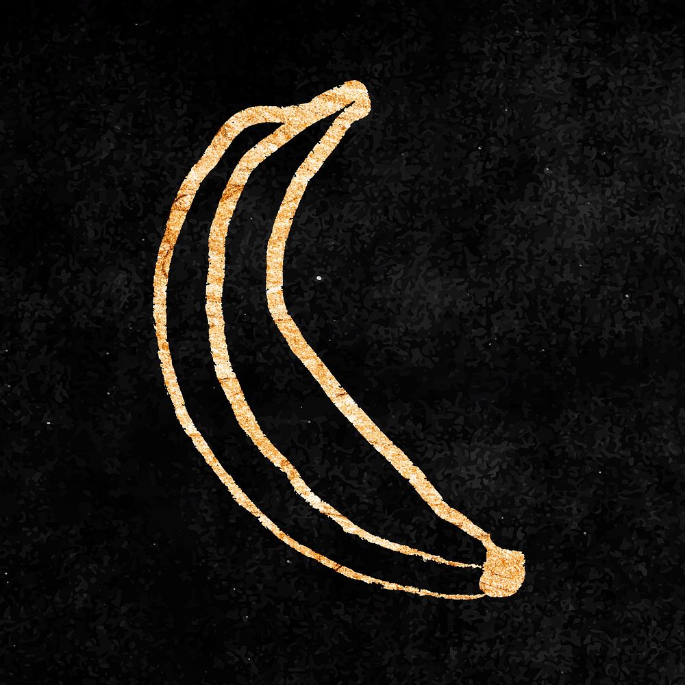 Banana fruit sticker, gold aesthetic doodle vector