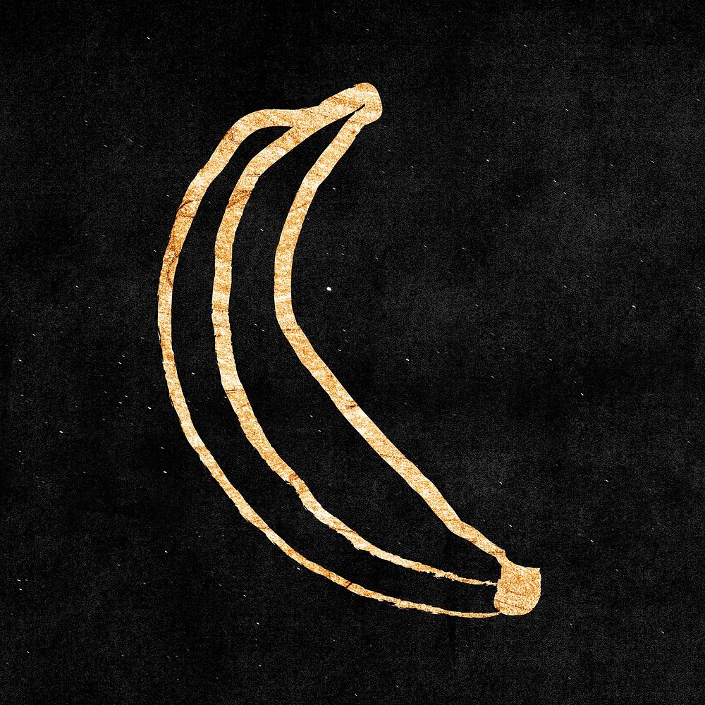 Banana fruit sticker, gold aesthetic doodle psd