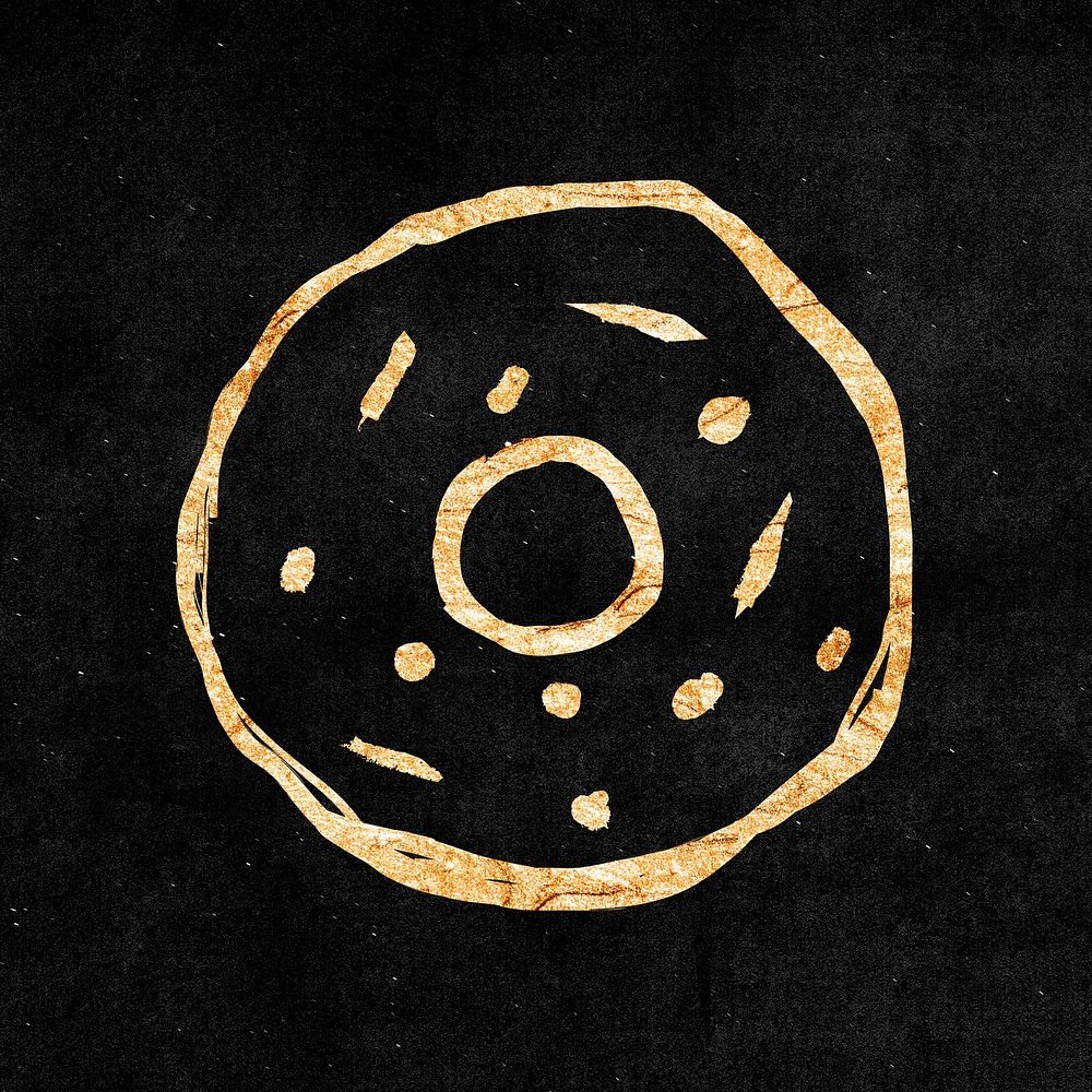 Donut sticker, gold aesthetic doodle psd