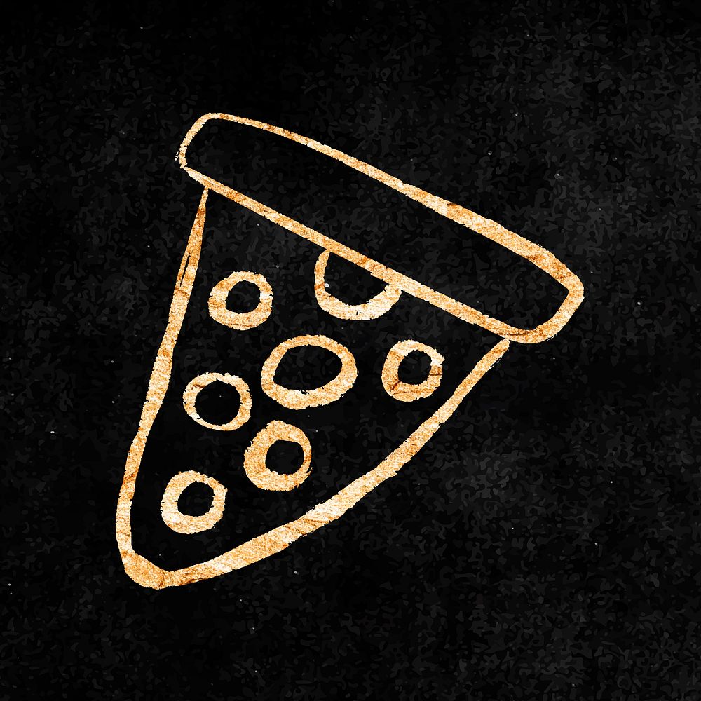 Pizza sticker, gold aesthetic doodle vector