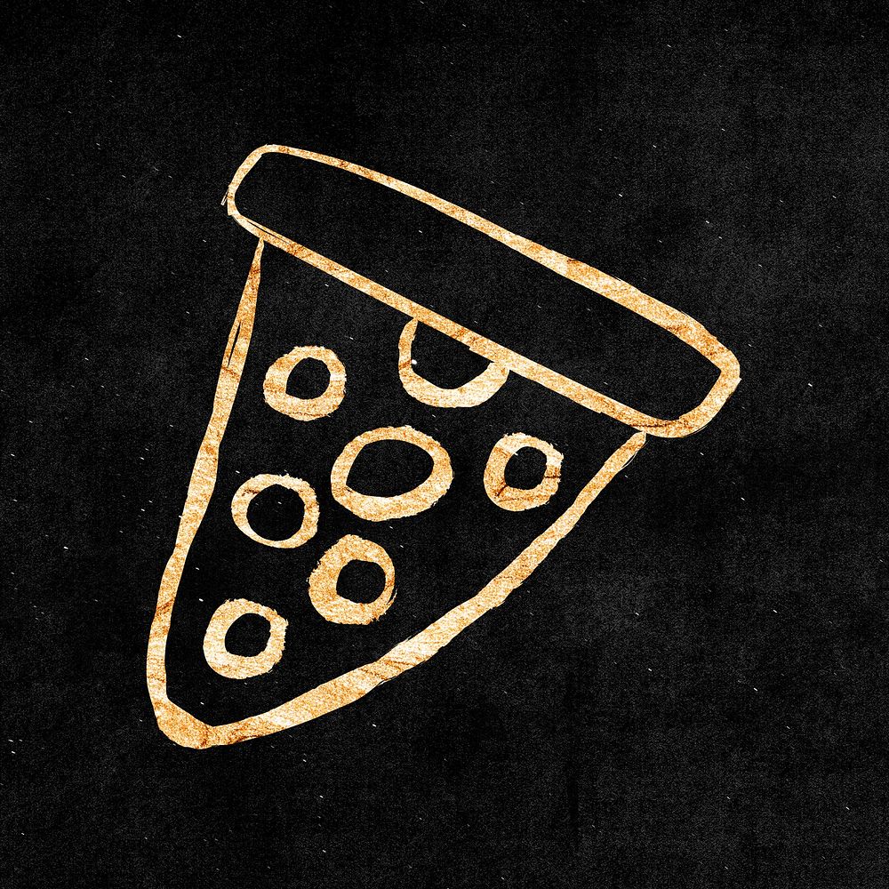 Pizza sticker, gold aesthetic doodle psd