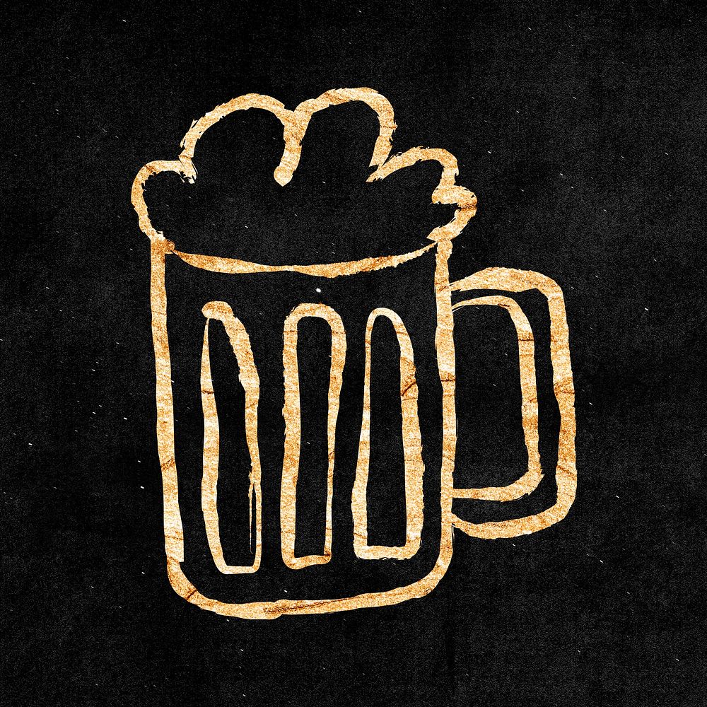 Beer glass sticker, gold aesthetic doodle psd