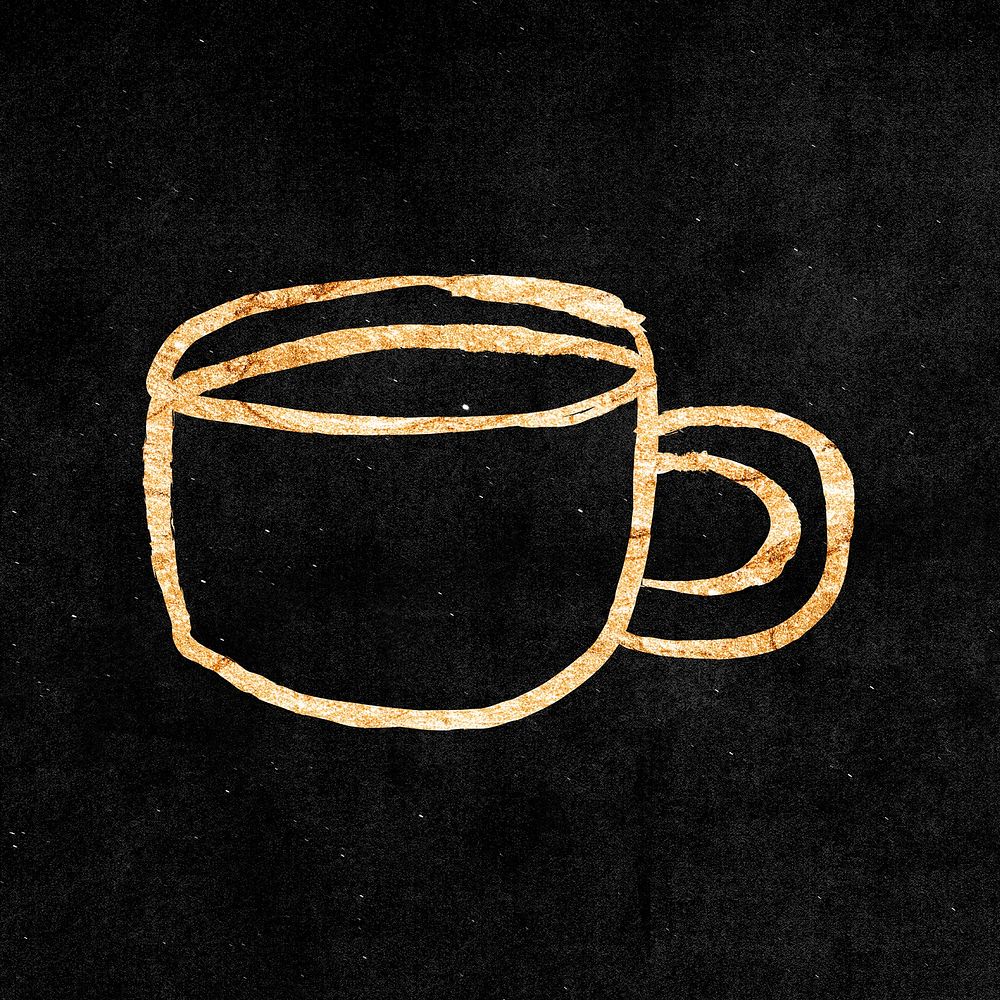 Coffee cup, gold aesthetic doodle