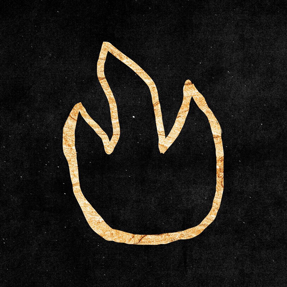 Fire flame, gold aesthetic doodle