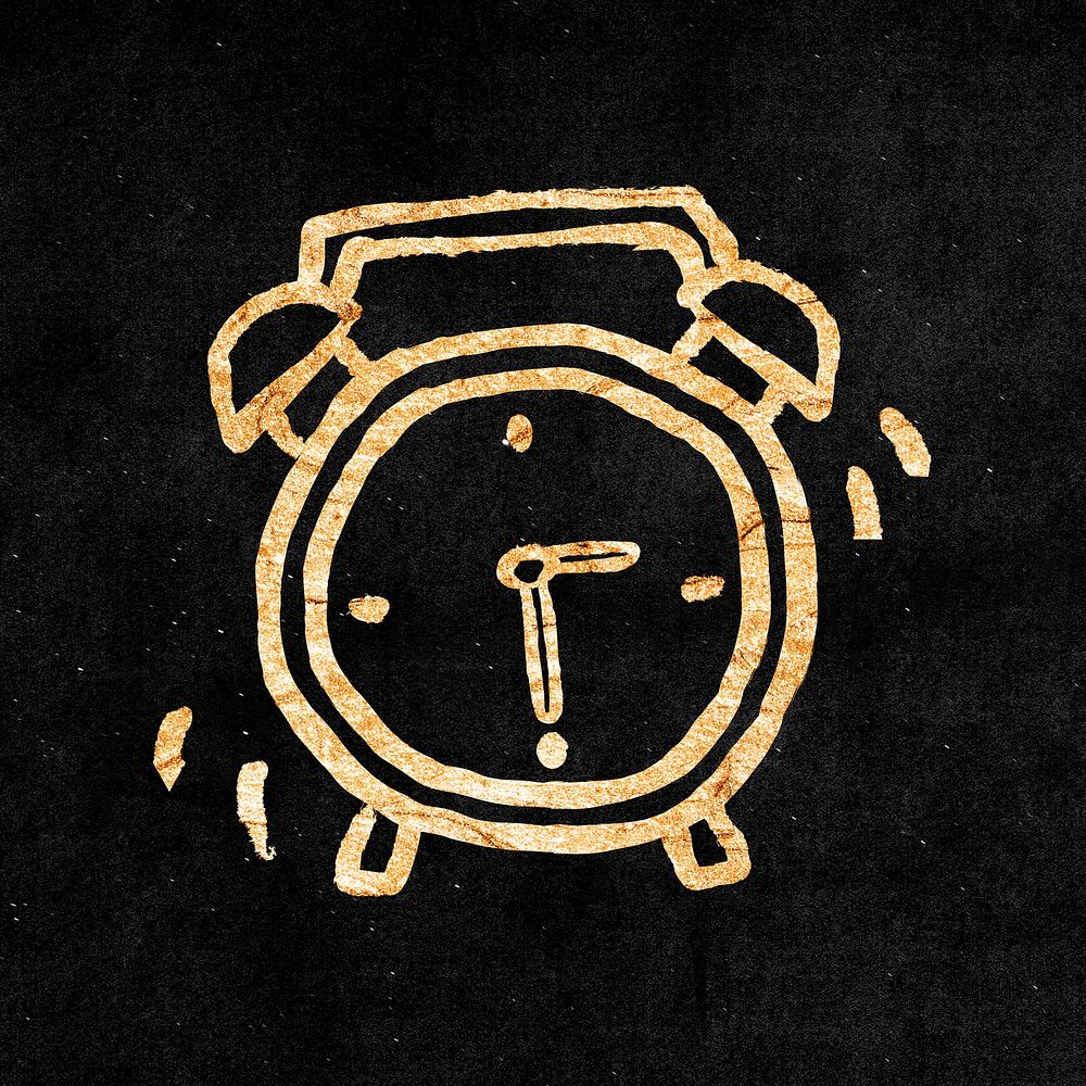 Alarm clock, gold aesthetic doodle