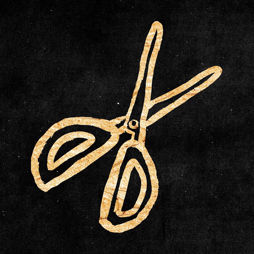 Scissors sticker, gold aesthetic doodle psd